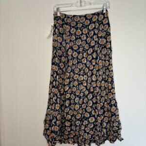 AT LAST & CO NEW VTG Floral Button Skirt Womens M Navy Daisy Floral